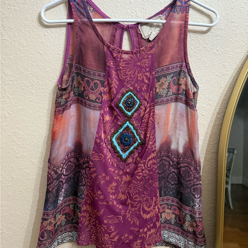Boho Purple Sleeveless Embellished Women's Tank Top